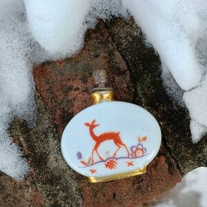 1960s porcelain perfume bottle w deer motif, Germany, MCM decor